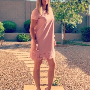 Just Fab pink dress with flower design at bottom